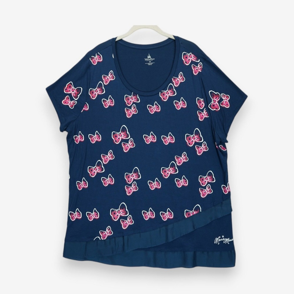 Disney Parks Minnie Mouse Bows Print T Shirt Women's Flouncy Layered Stretch 2X‎